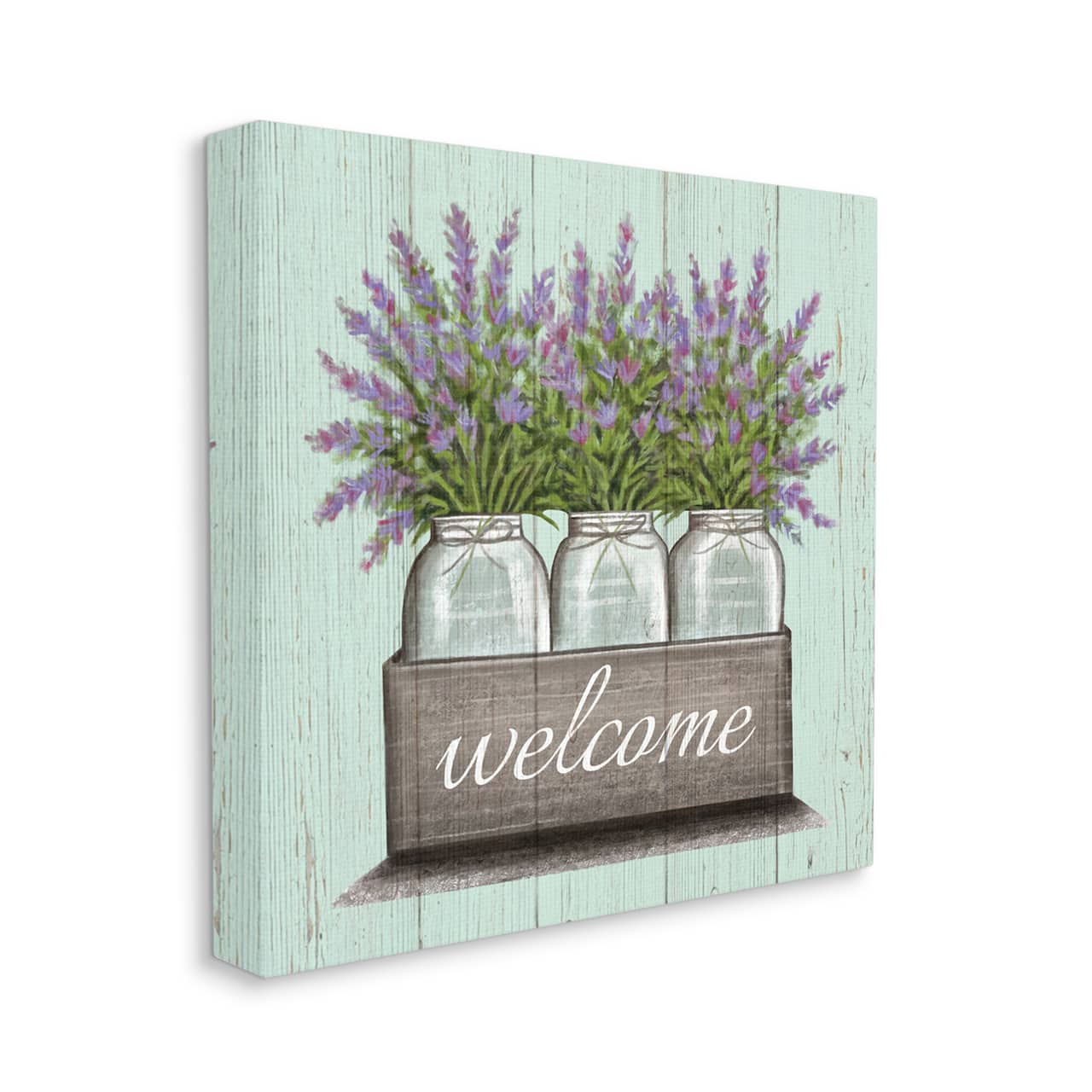 Stupell Industries Purple Lavender Florals in Jars Welcome Sentiments Canvas Wall Art
